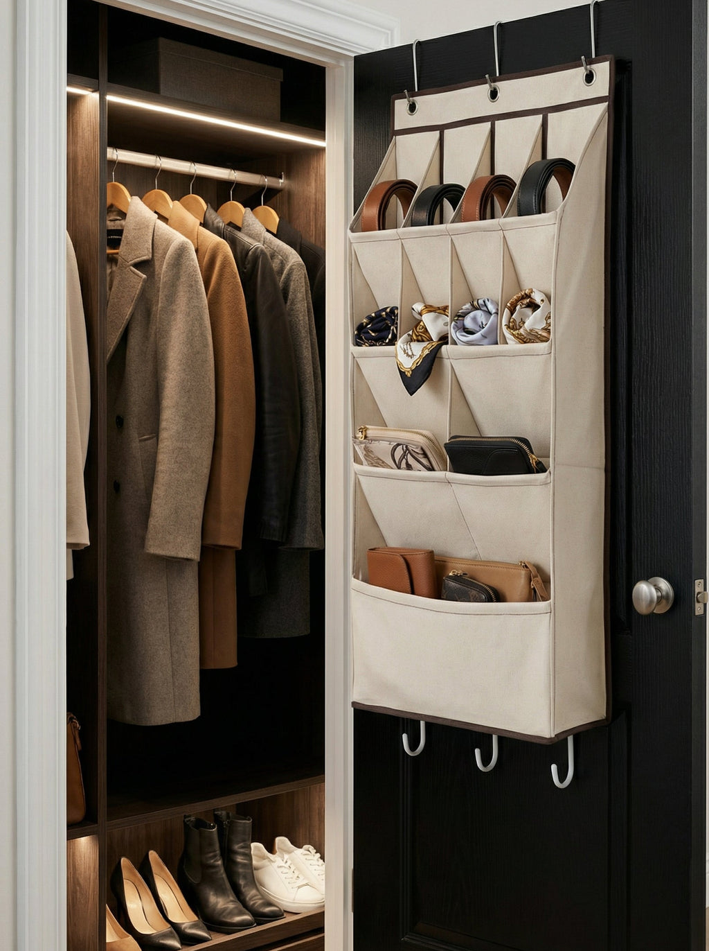 Rangement derrière porte – Organisateur suspendu sans perçage