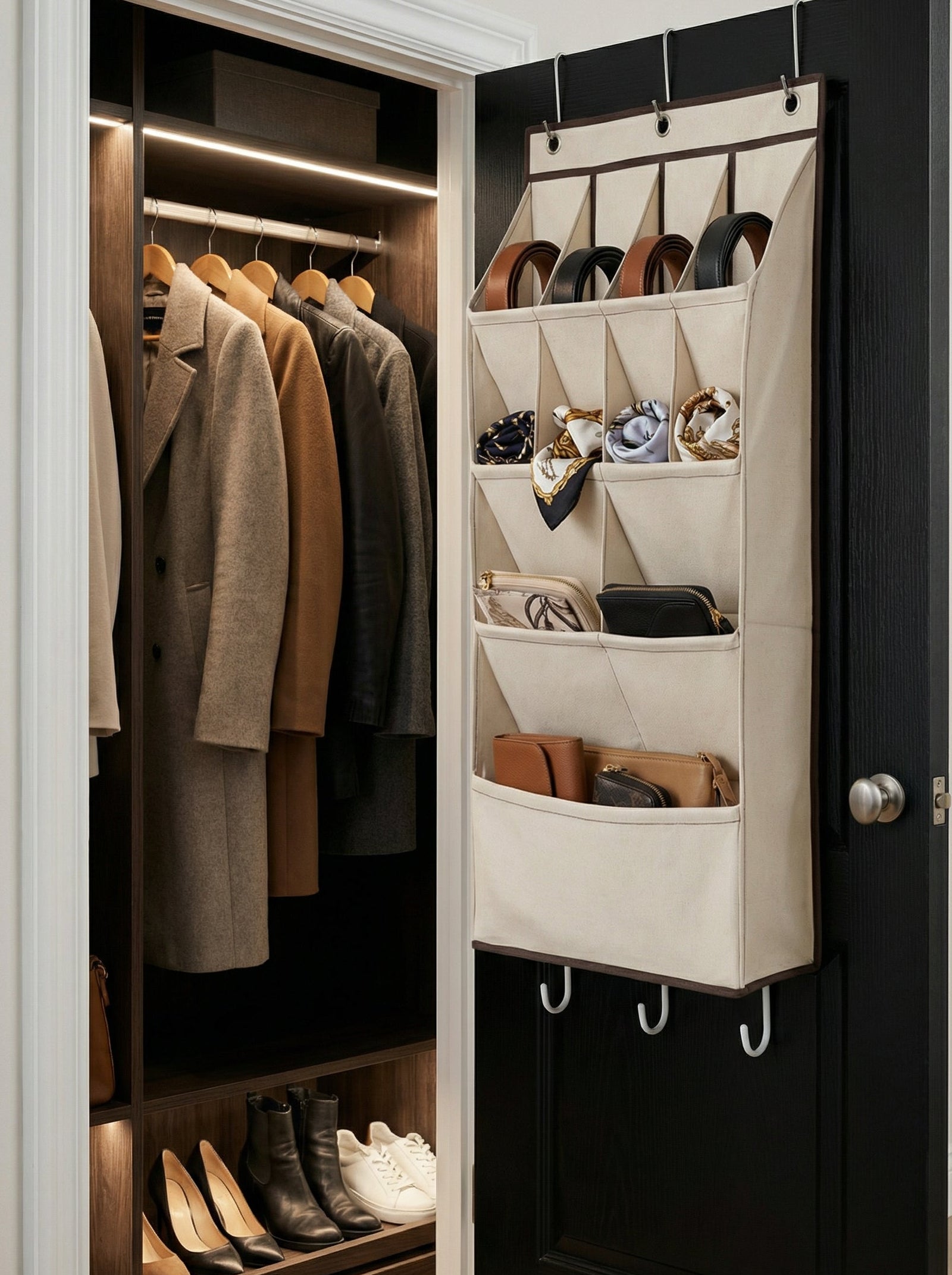 Rangement derrière porte – Organisateur suspendu sans perçage